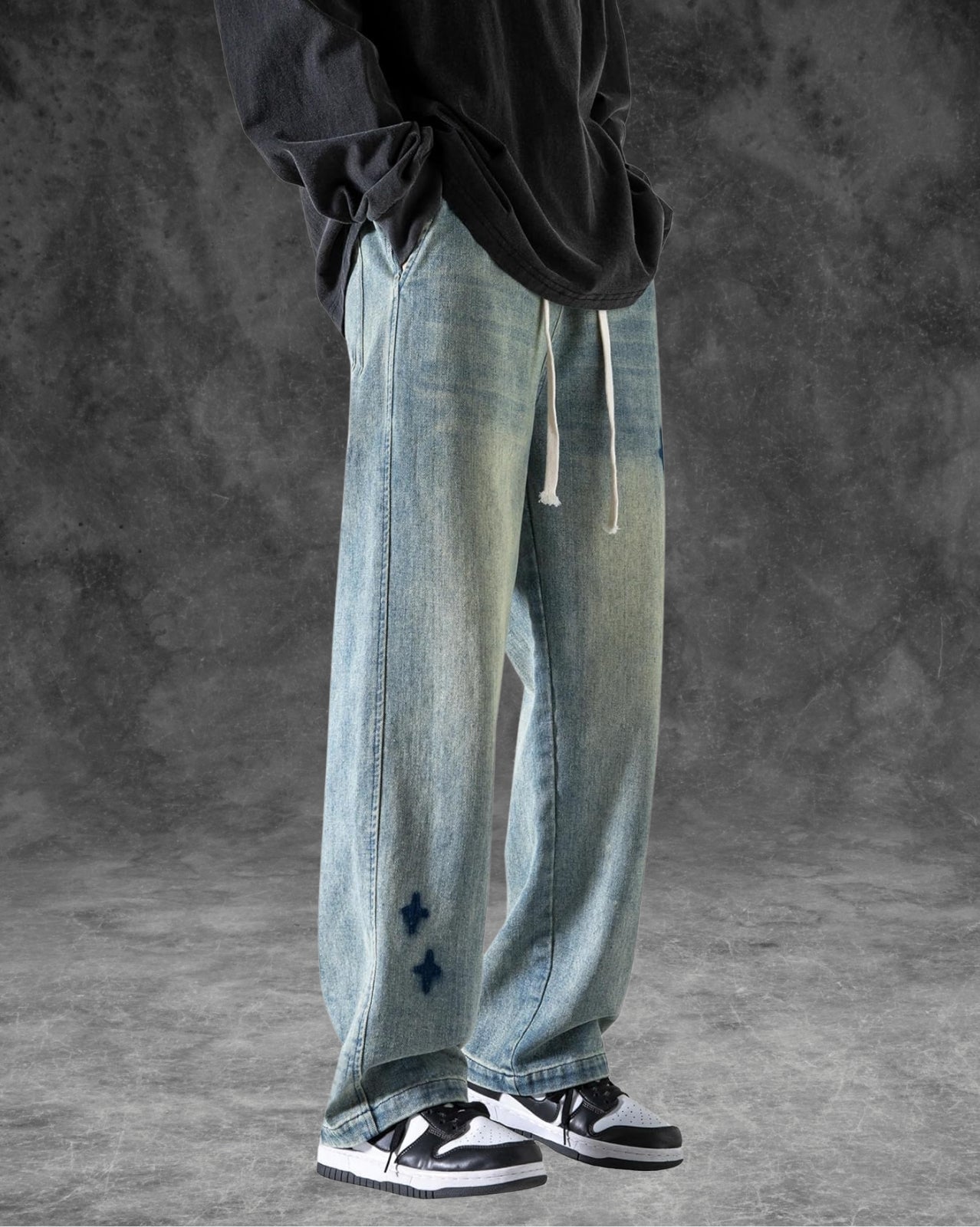 Faded Drawstring Jeans