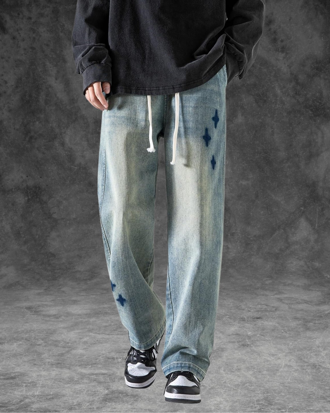 Faded Drawstring Jeans