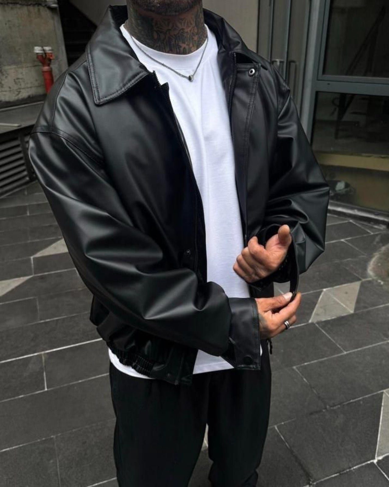 Oversize Leather Jacket - Black