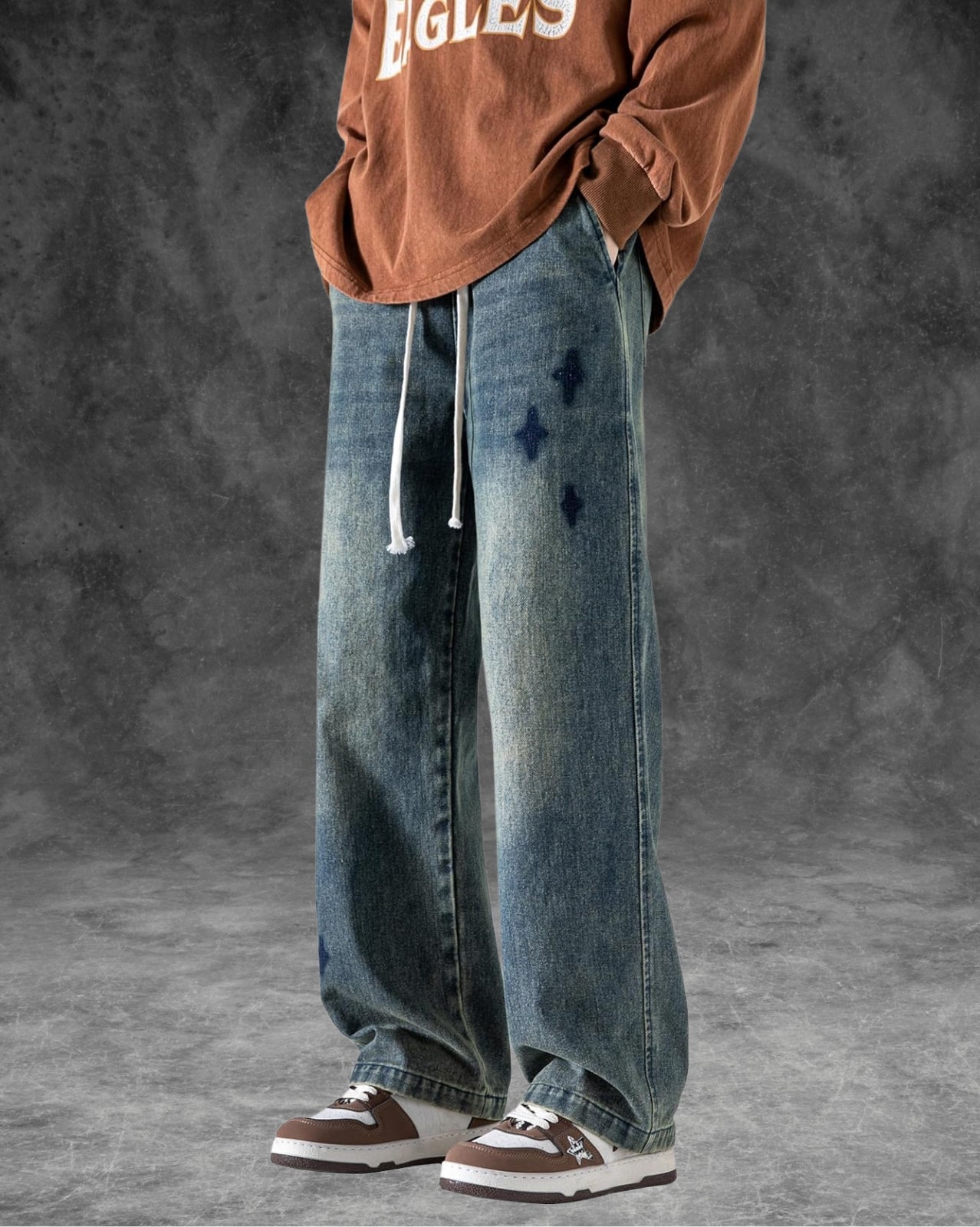 Faded Drawstring Jeans