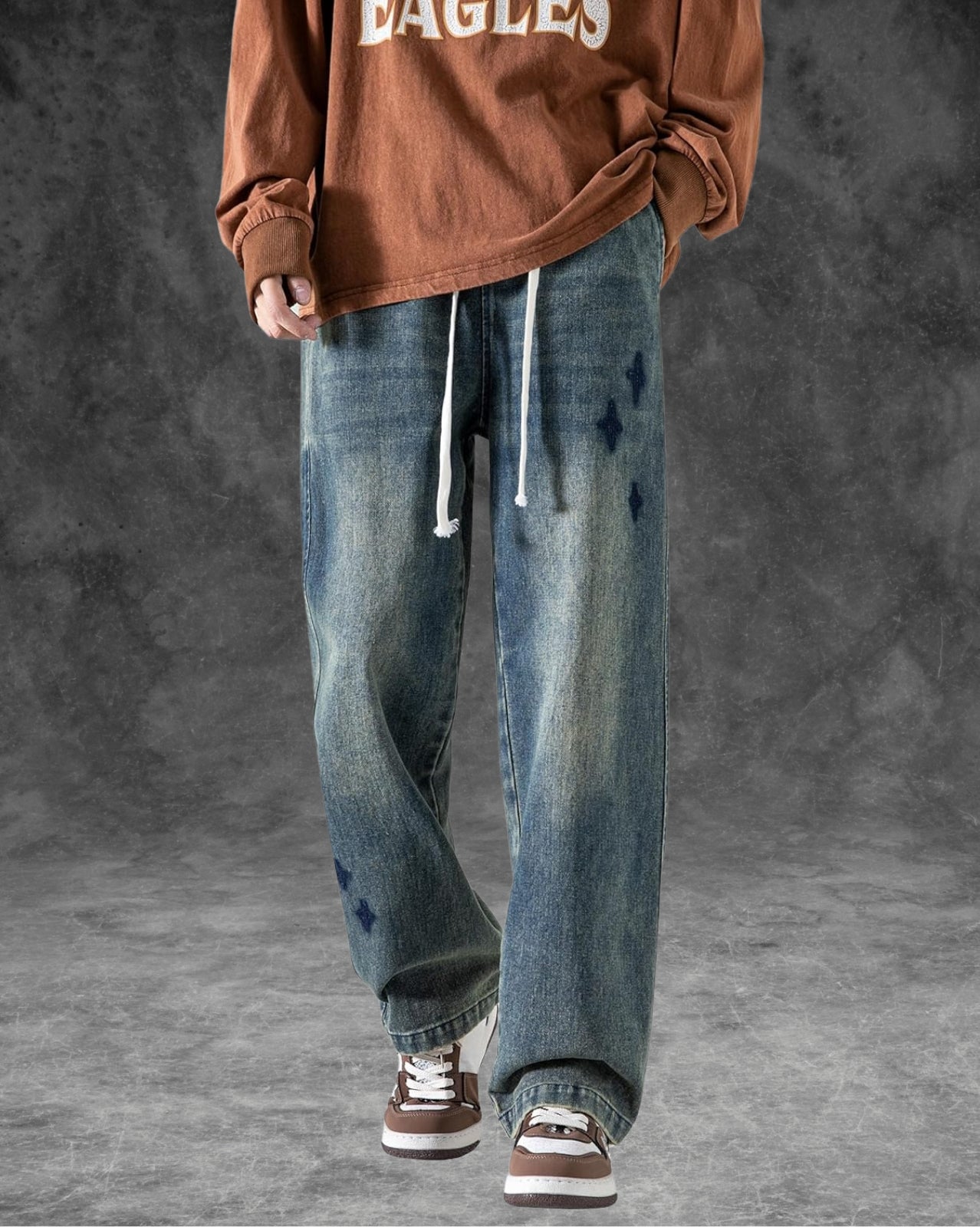 Faded Drawstring Jeans