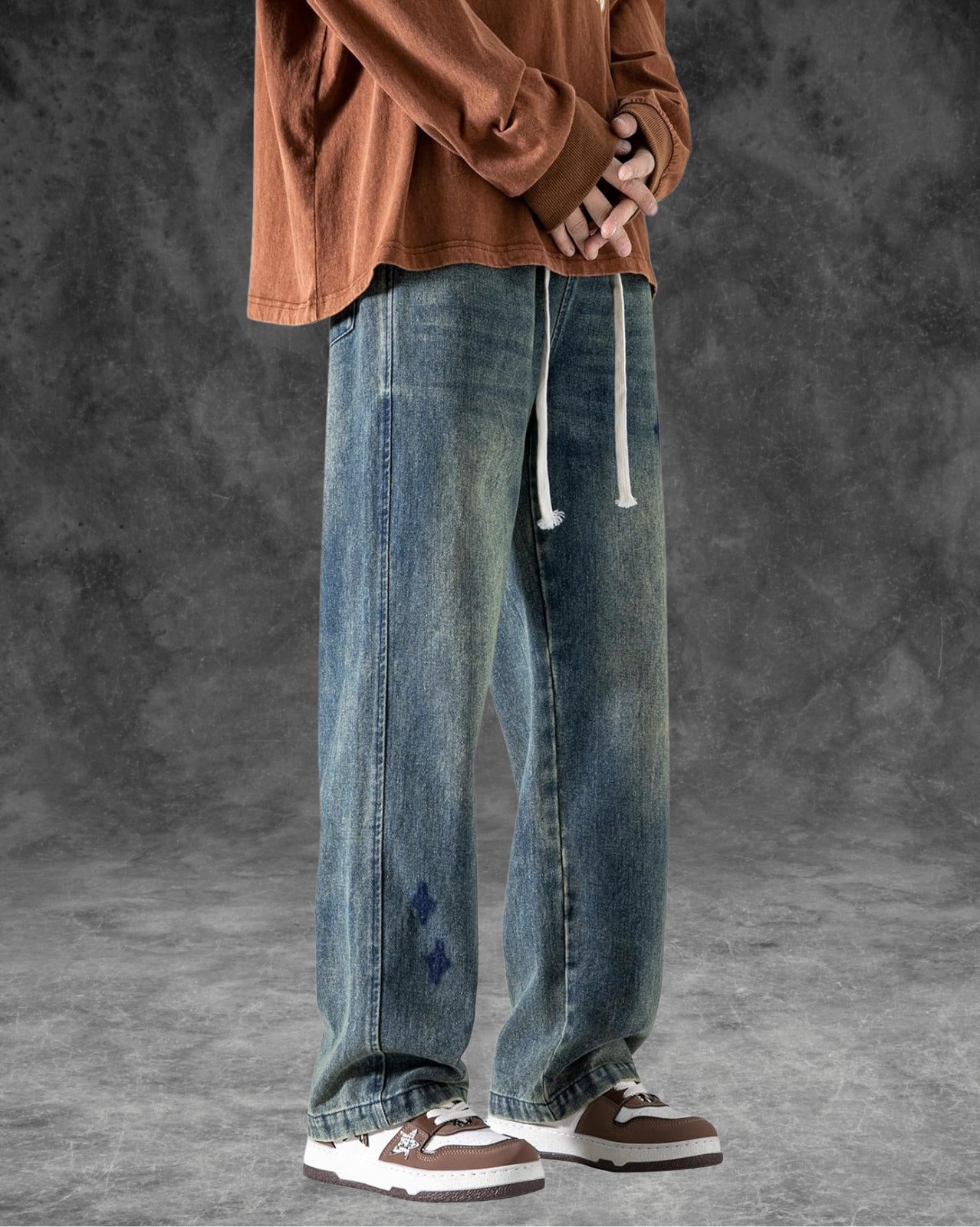 Faded Drawstring Jeans