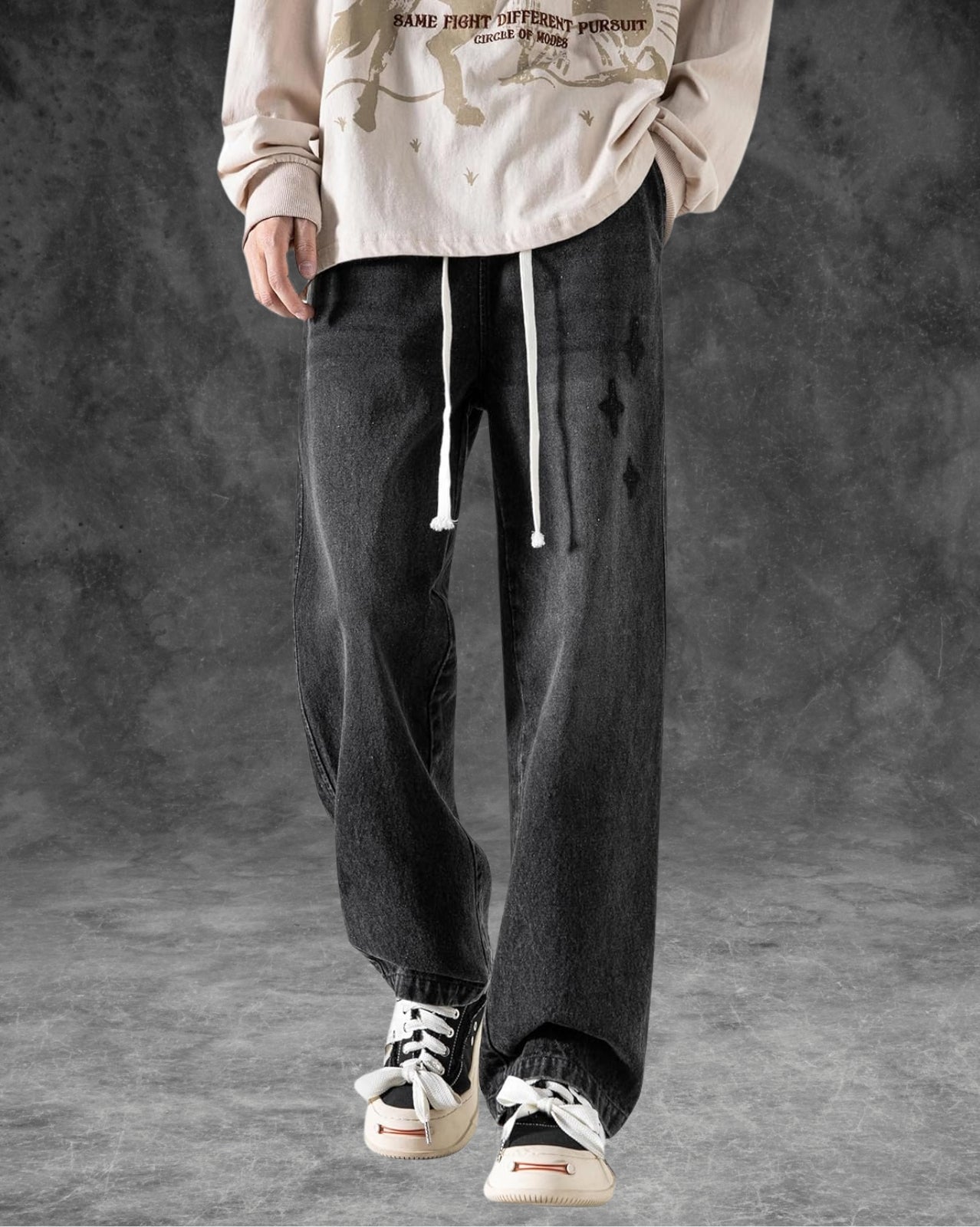 Faded Drawstring Jeans