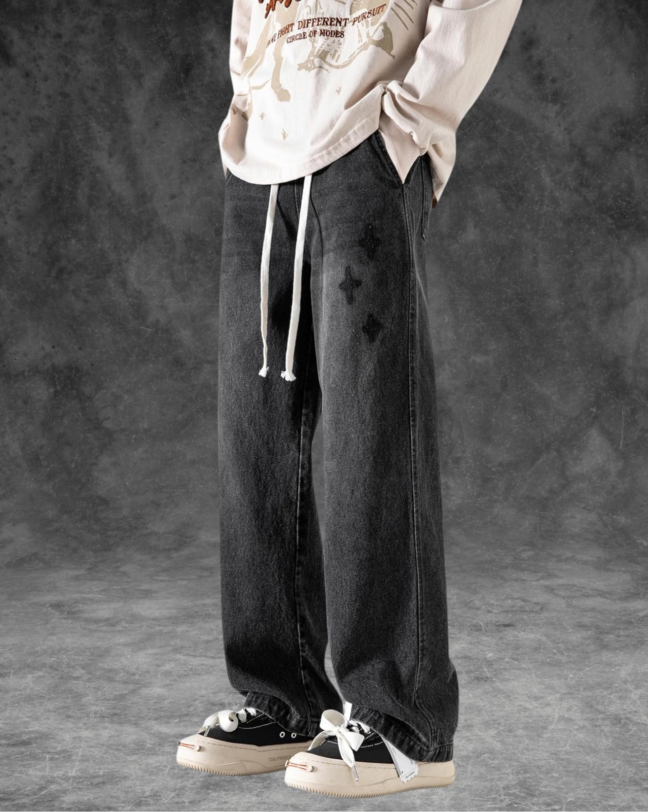 Faded Drawstring Jeans