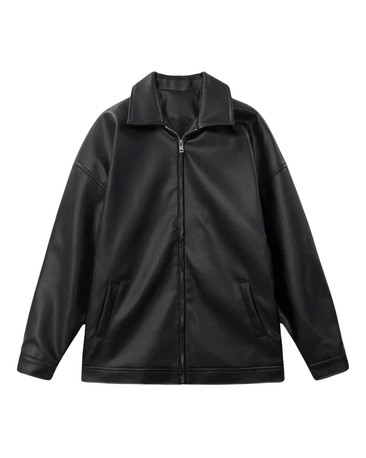 Oversize Leather Jacket - Black