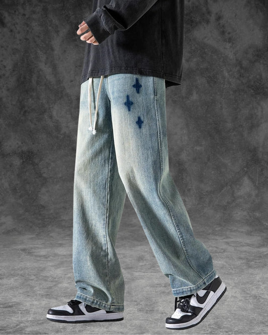 Faded Drawstring Jeans