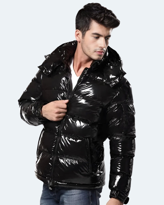 Shiny Puffer Jacket - Black & Red