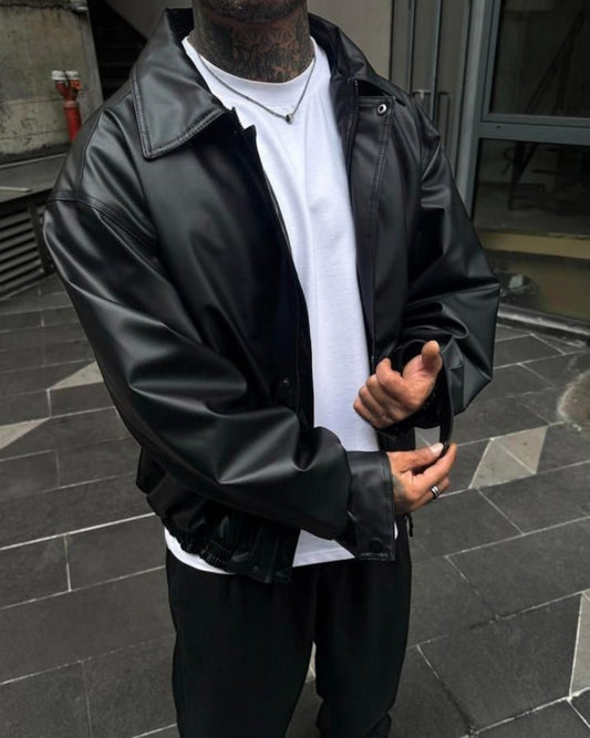 Oversize Leather Jacket - Black