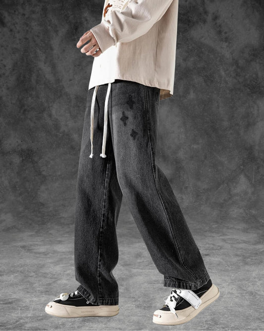 Faded Drawstring Jeans
