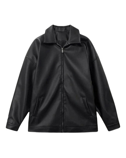 Oversize Leather Jacket - Black