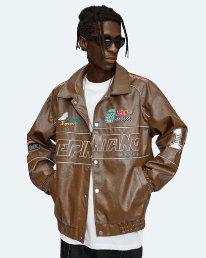 Racing Jacket - Brown, Black, White