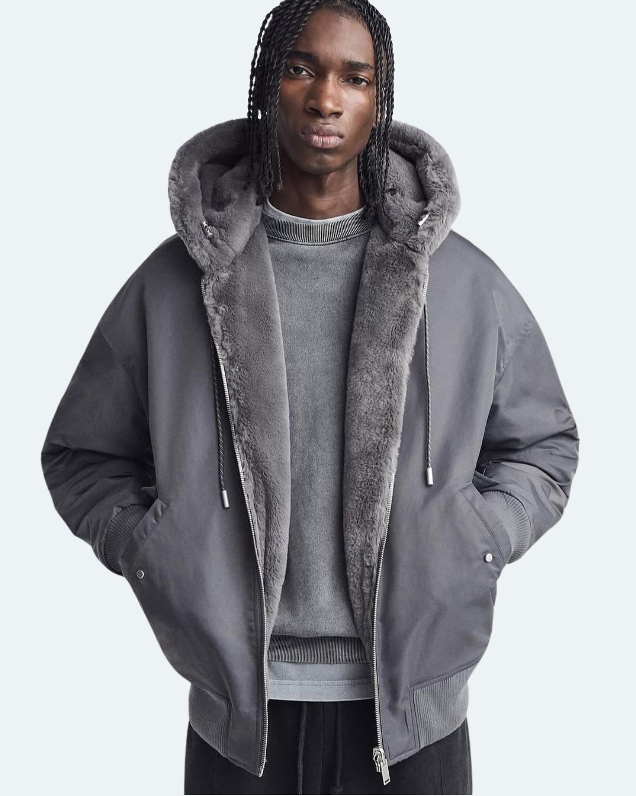 Elegant Fleece Jacket - Black, Gray