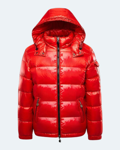 Shiny Puffer Jacket - Black & Red