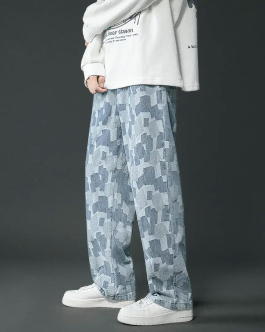 Checkered Denim Jeans