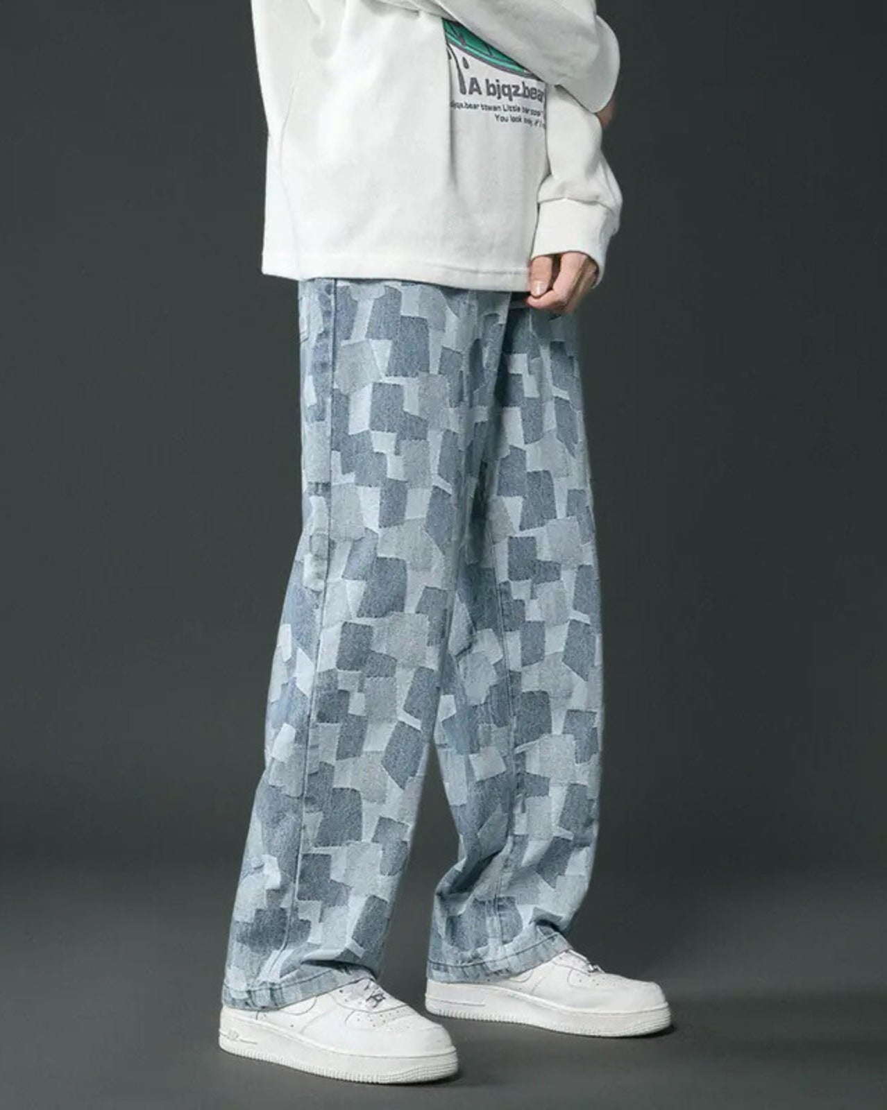 Checkered Denim Jeans