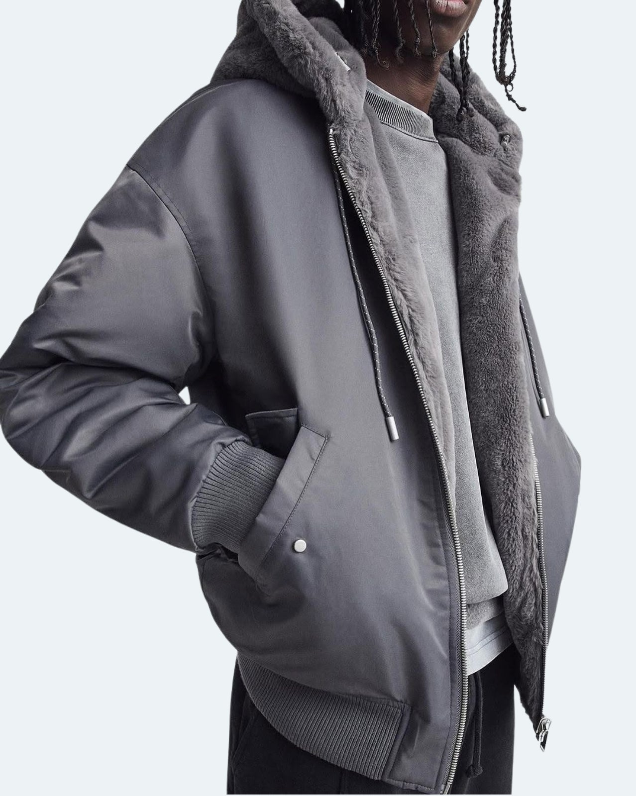 Elegant Fleece Jacket - Black, Gray